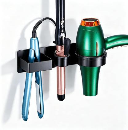 Hair Dryer Holder Wall Mounted Hair Straightener Holder, Blow Dryer Curling Iron Holder Metal, 3 in 1 Bathroom Hair Tools Organizer for Blow Dryer, Flat Irons, Hot Tool Holder