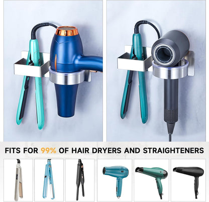 Hair Dryer Holder Wall Mounted, Hair Straightener Holder, Blow Dryer Holder Adhesive, Hair Tool Organizer for Flat Iron, Hairdryer, Curling Iron Holder for Bathroom Vanity Barber Shop (Silver)