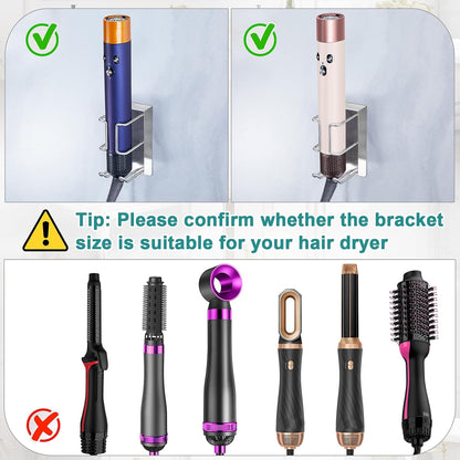 Blow Dryer Holder Wall Mount Hair Dryer Holder, Adhesive Straightener Holder, Curling Iron Holder for Bathroom Salon Barber Shop, Flat Iron Holder, Hair Tools Organizer Storage (Silver)