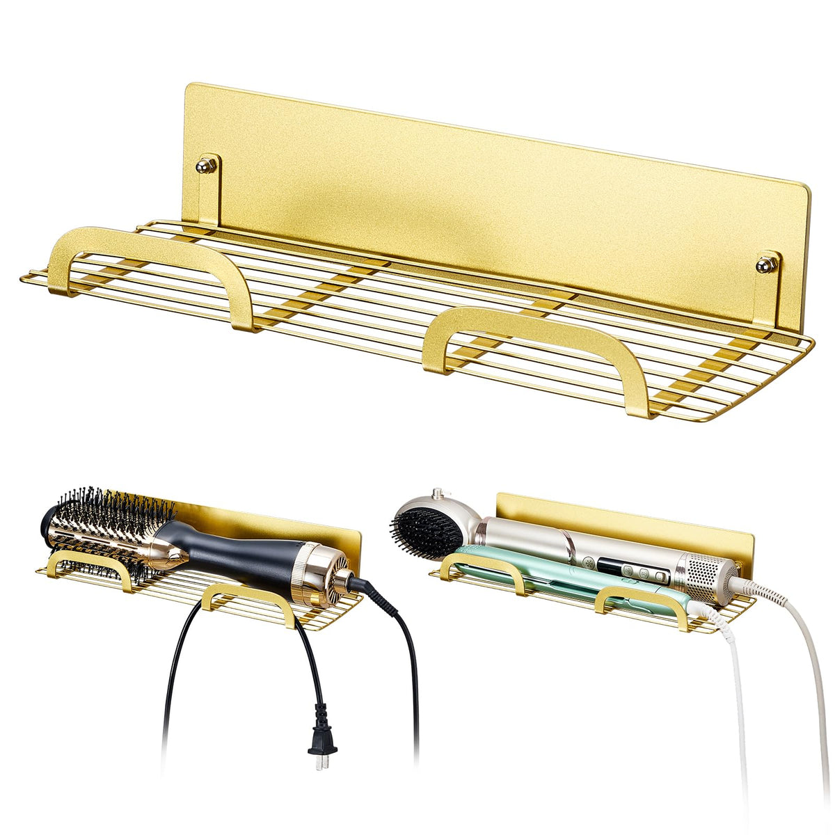 Straighteners Holder Wall Mounted Metal Hair Dryer Holder for Curling Wands Accessories Adhesive Curling Iron Holder Hair Tool Organizer for Vanity Bathroom Barber Shops (Black)
