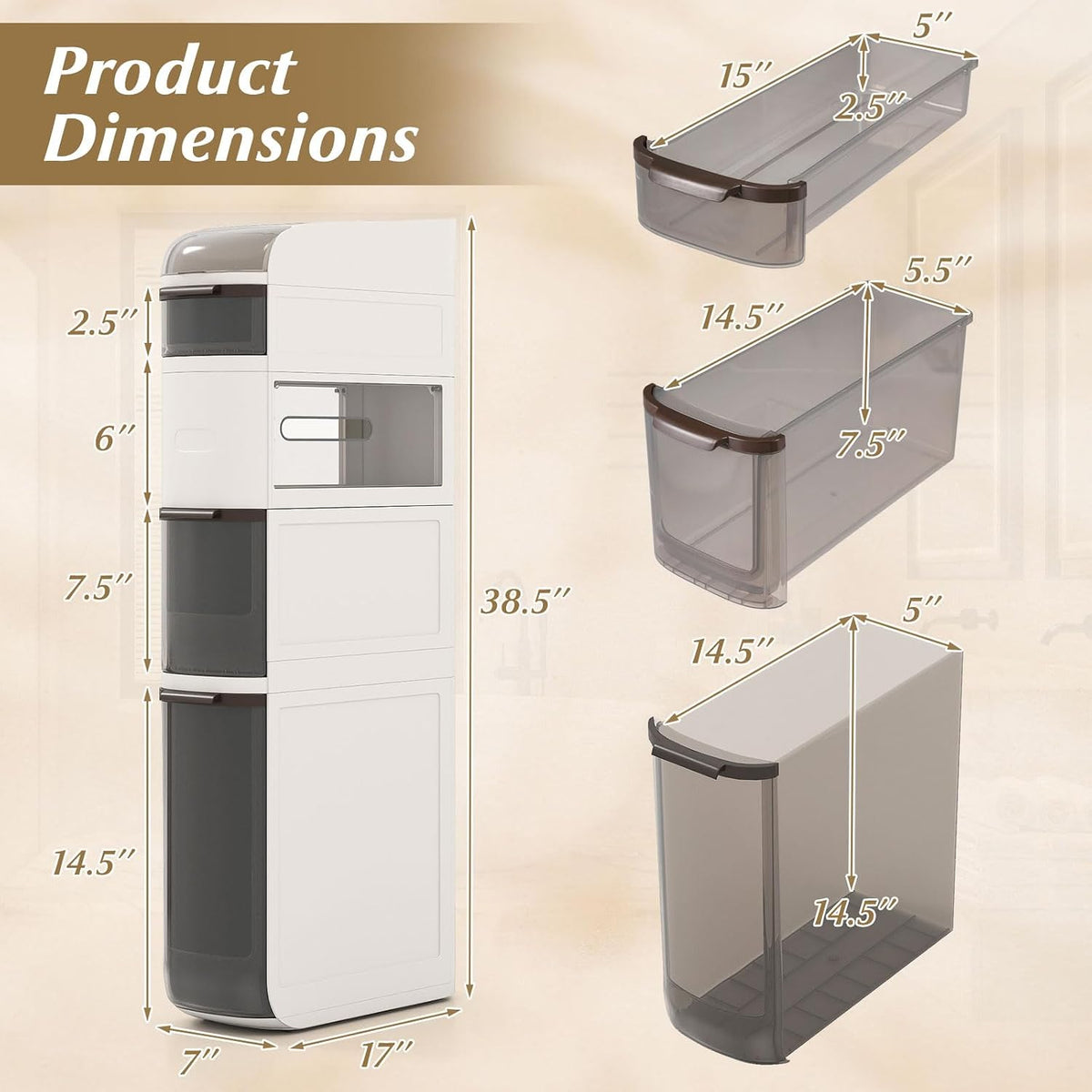 GIANTEX 5-Tiers Narrow Bathroom Storage Cabinet (17'' x 7''x 38.5'')