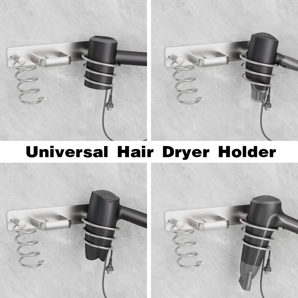 hicorfe Hair Dryer Holder 3 in 1 Hair Tool Organizer,Blow Dryer Holder Wall Mounted,Bathroom Bedroom Care Styling for Flat Iron,Curling Iron,Hair Straightener（Silver）