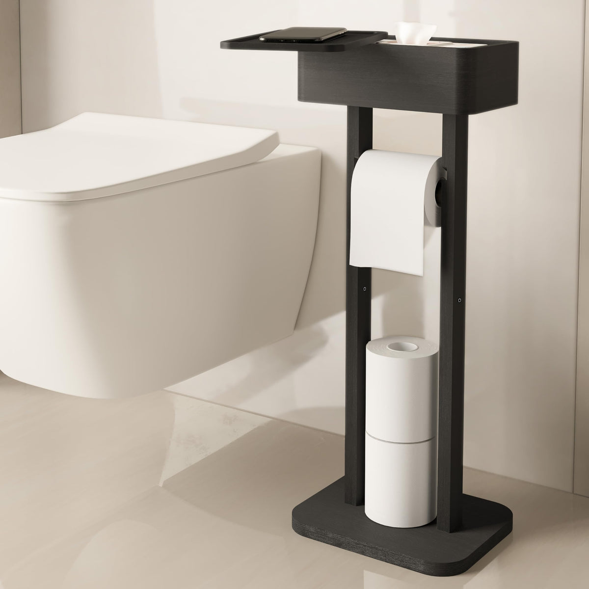 Wealone 4-in-1 White Toilet Paper Holder Stand with Storage Shelf Box