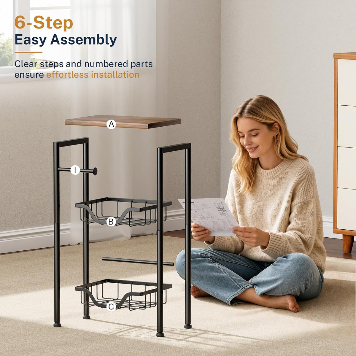 KIMBORA Toilet Paper Holder Stand with Storage for 4-9 Rolls Organizer