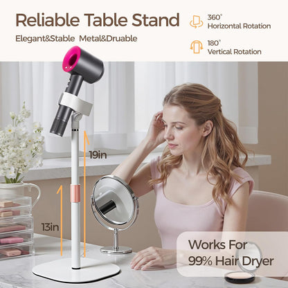 Hair Dryer Stand Holder-19 inch Ultra Stable Blow Dryer Stand White