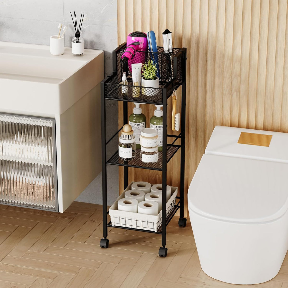 VITVITI Metal Hair Tool Organizer Shelf, Bathroom Storage Shelf Cart, Black