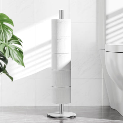 Freestanding Toilet Paper Holder with Shelf,5 Roll Storage,Matte Black