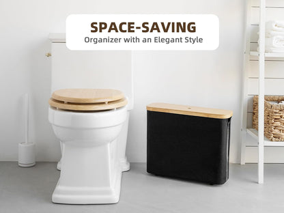 StorageWorks Toilet Paper Storage Basket, Papers Container with Bamboo Lid, Medium Toilets Holder for Up to 9 Mega Rolls, Organizer for Bathroom, Black, 1 Pack