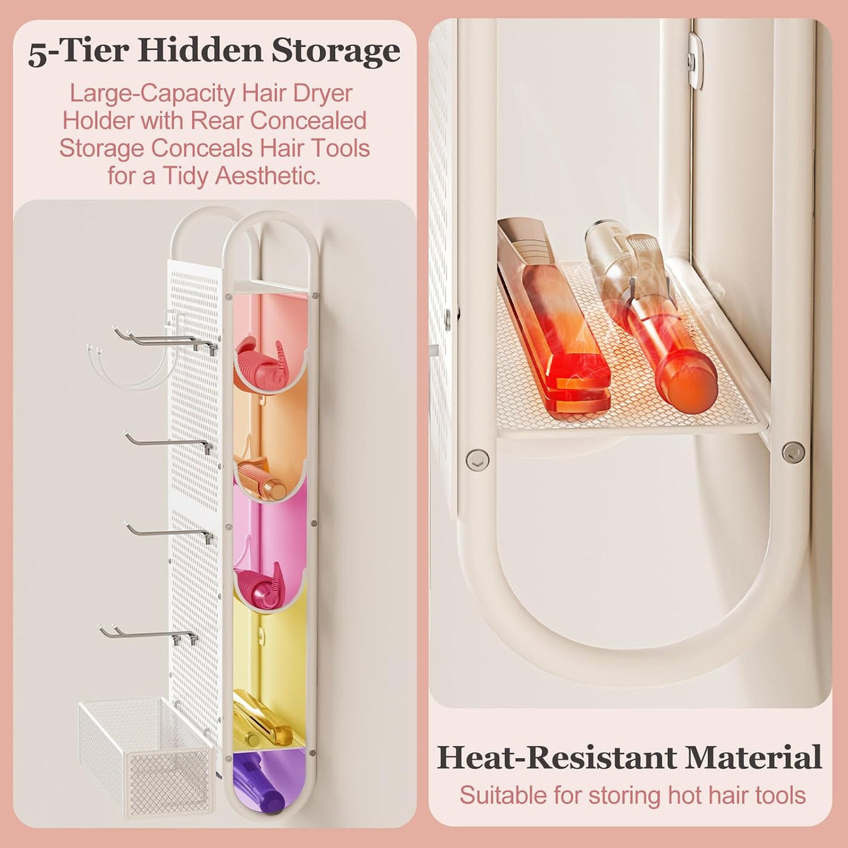 VINAEMO Hair Tool Organizer, Wall Mounted Hair Dryer Holder for Bathroom