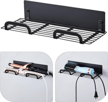 Straighteners Holder Wall Mounted Metal Hair Dryer Holder for Curling Wands Accessories Adhesive Curling Iron Holder Hair Tool Organizer for Vanity Bathroom Barber Shops (Black)