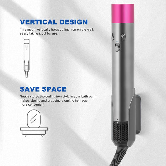 LANMU Wall Mount Holder Compatible with Dyson Airwrap/Airstrait Styler, Storage Organizer Stand Curling Iron Accessories for Home Bathroom (Gray)