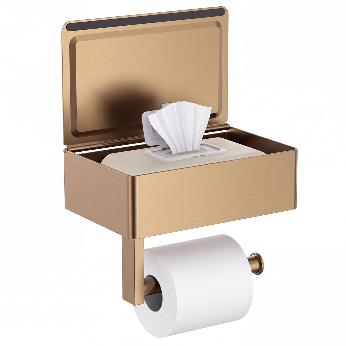 FORIOUS Toilet Paper Holder with Shelf, Wall-Mounted Modern Wipes Dispenser