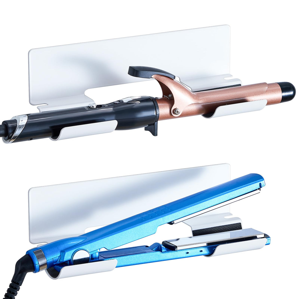 1PC Hair Straightener Holder Wall Mount Curling Iron Holder, Hair Dryer Holders for Wands & Styler Attachments, Flat Iron Holders Adhesive Hair Tool Organizer Vanity Bath Hair Tool Holder, Silver