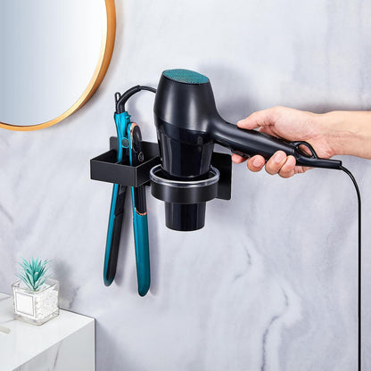Hair Straightener Holder Wall, Blow Dryer Holder Wall Mounted Hairdryer Holder for Bathroom, Hair Tools Organizer & Storage Curling Iron Holder, Salon Hair Dryer Holder (Black)