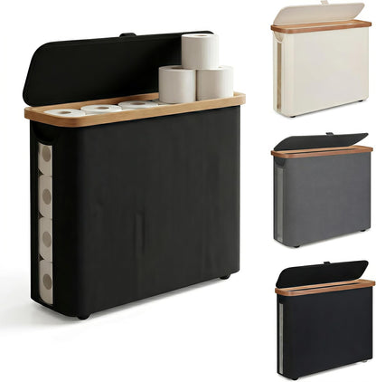 SENMOK 12-Roll Toilet Paper Storage with Lid, Bamboo Frame(Black)