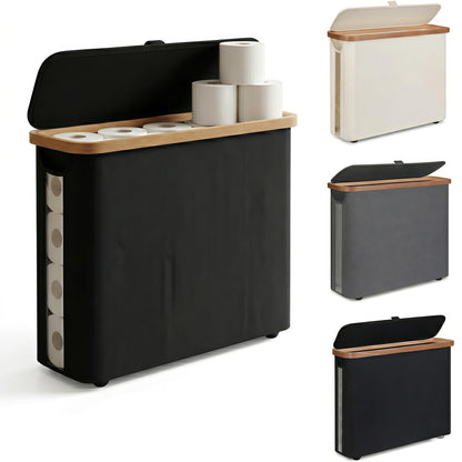 SENMOK 12-Roll Toilet Paper Storage with Lid, Bamboo Frame,Black