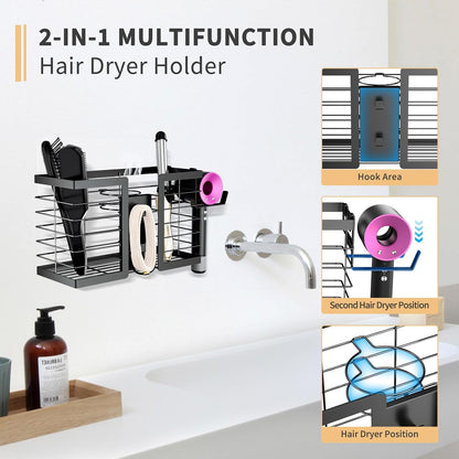 FUNKYLEE 3-in-1 Universal Hair Tool Organizer Wall Mount, Black
