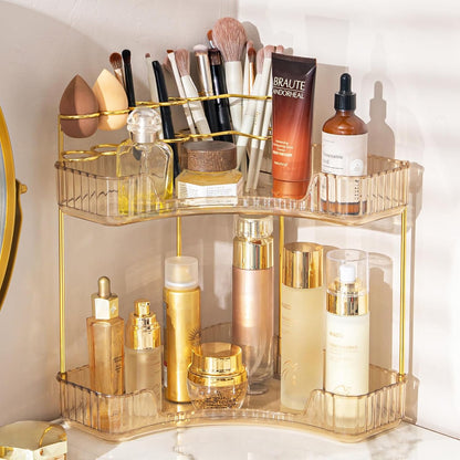 Makeup Organizer 2-Tier Bathroom Counter Organizer with Makeup Brush Holder
