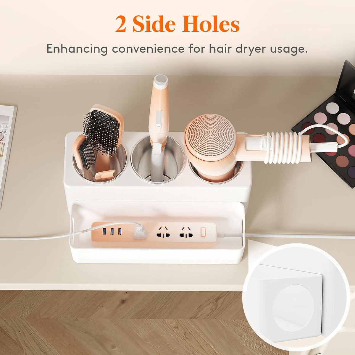 Lifewit Hair Tool Organizer Dryer Holder Countertop with 3 Cups, White
