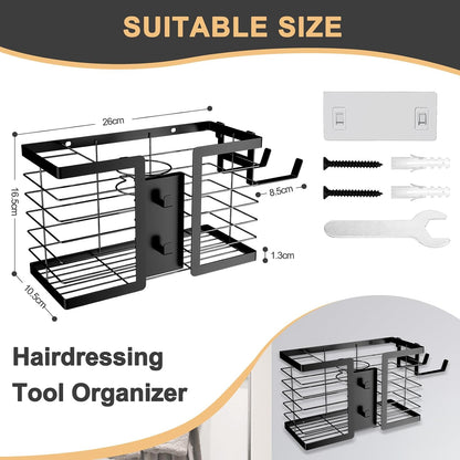 FUNKYLEE 3-in-1 Universal Hair Tool Organizer Wall Mount, Black