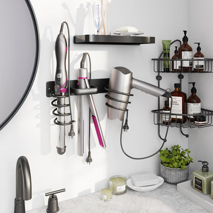 hicorfe Hair Dryer Holder 3 in 1 Hair Tool Organizer,Blow Dryer Holder Wall Mounted,Bathroom Bedroom Care Styling for Flat Iron,Curling Iron,Hair Straightener（Silver）