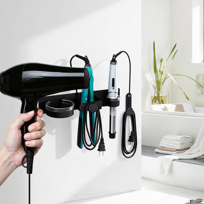 Hair Dryer Holder Wall Mounted, Blow Dryer Holder with Plug&Cord Organizer