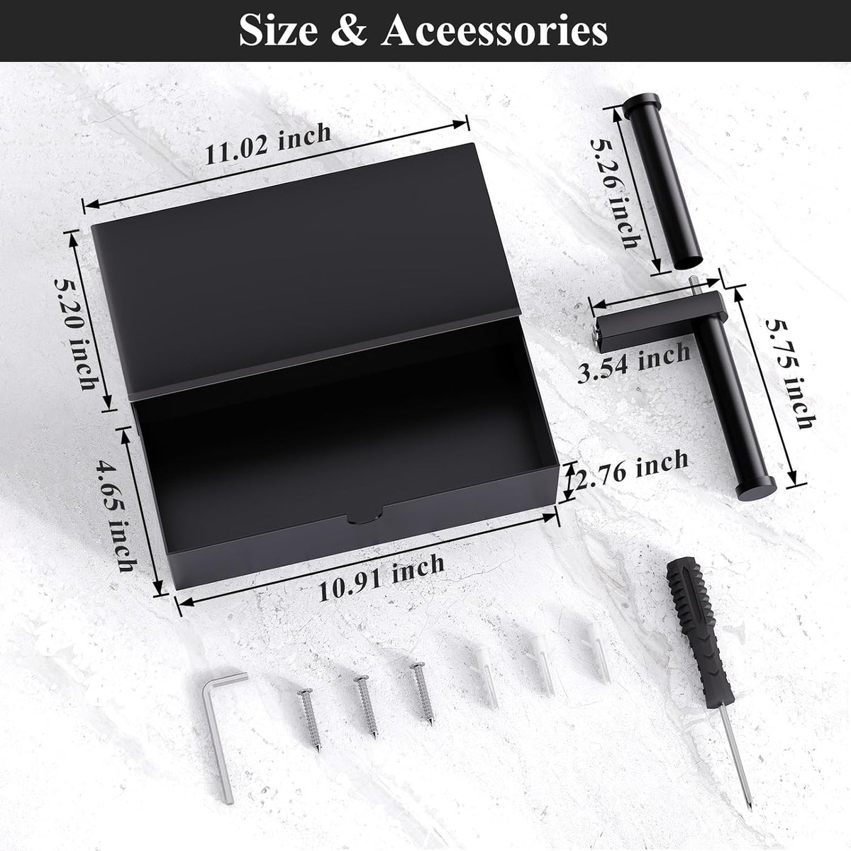 Tindbea Toilet Paper Holder with Storage Double Roll Toilet Paper Holder with Shelf, Tampon Holder for Bathroom Stainless Steel Wall Mounted Wipes Holder Dispenser, Black
