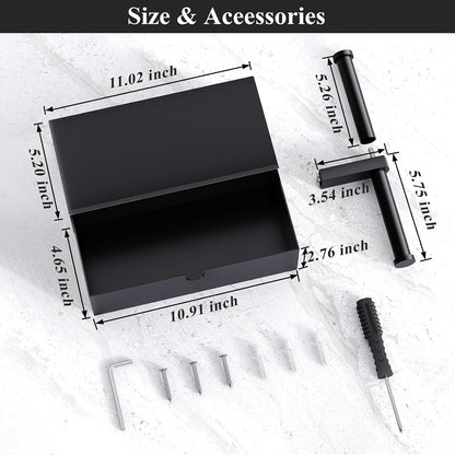 Tindbea Toilet Paper Holder with Storage Double Roll Toilet Paper Holder with Shelf, Tampon Holder for Bathroom Stainless Steel Wall Mounted Wipes Holder Dispenser, Black