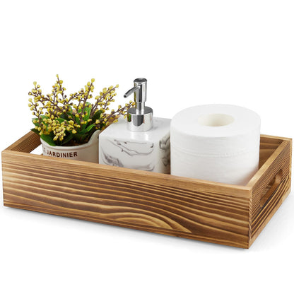 ALELION Black Bathroom Basket - Wooden Toilet Tank Paper Basket with Handle for Organizing - Back of Toilet Storage Organizer for Bathroom Tank Topper Counter - Black Bathroom Decor Box