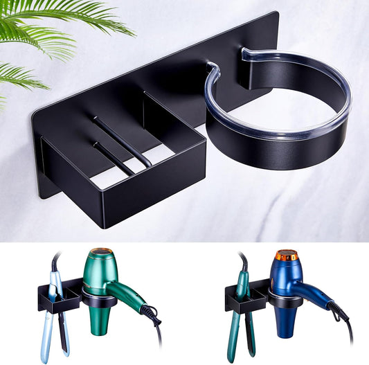 Hair Straightener Holder Wall Mounted Blow Dryer Holder, Blow Dryer and Curling Iron Holder, Bathroom Hair Dryer Straightener Holder, Salon Hair Tools Organizer Storage (Black)