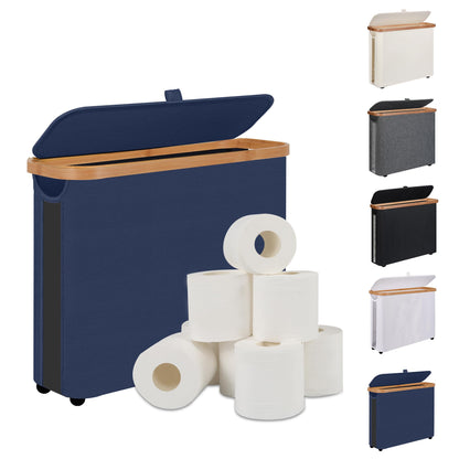 Toilet Paper Storage Basket with Lid - The Ultimate Bathroom Organizer, Free Standing Toilet Paper Holder for Up to 9 Mega Rolls, Toilet Tissue Storage Bin with Handle for RV Closet, Black