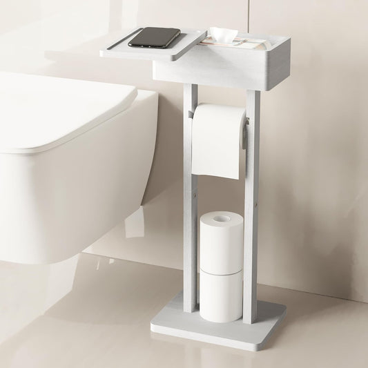 Wealone 4-in-1 White Toilet Paper Holder Stand with Storage Shelf Box
