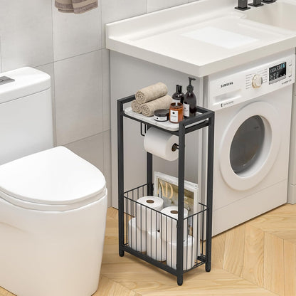Freestanding Toilet Paper Holder with Storage Shelf