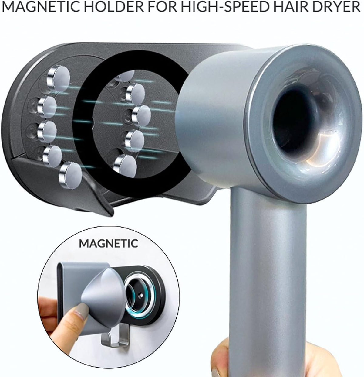 Magnetic Hair Dryer Holder Wall Mount for Most High Speed Blow Dryer