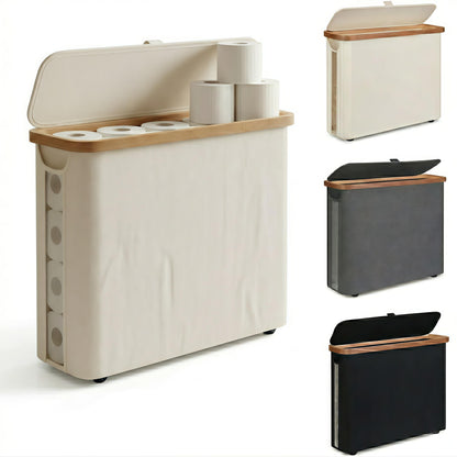 SENMOK 12-Roll Toilet Paper Storage with Lid, Bamboo Frame(Black)