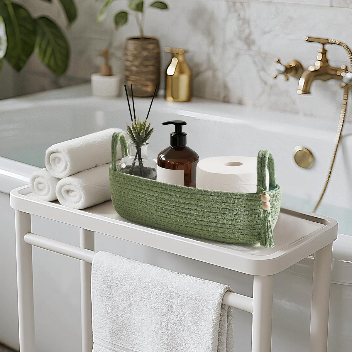 Mkono Toilet Paper Basket, Boho Bathroom Decor, Small Storage Organizer