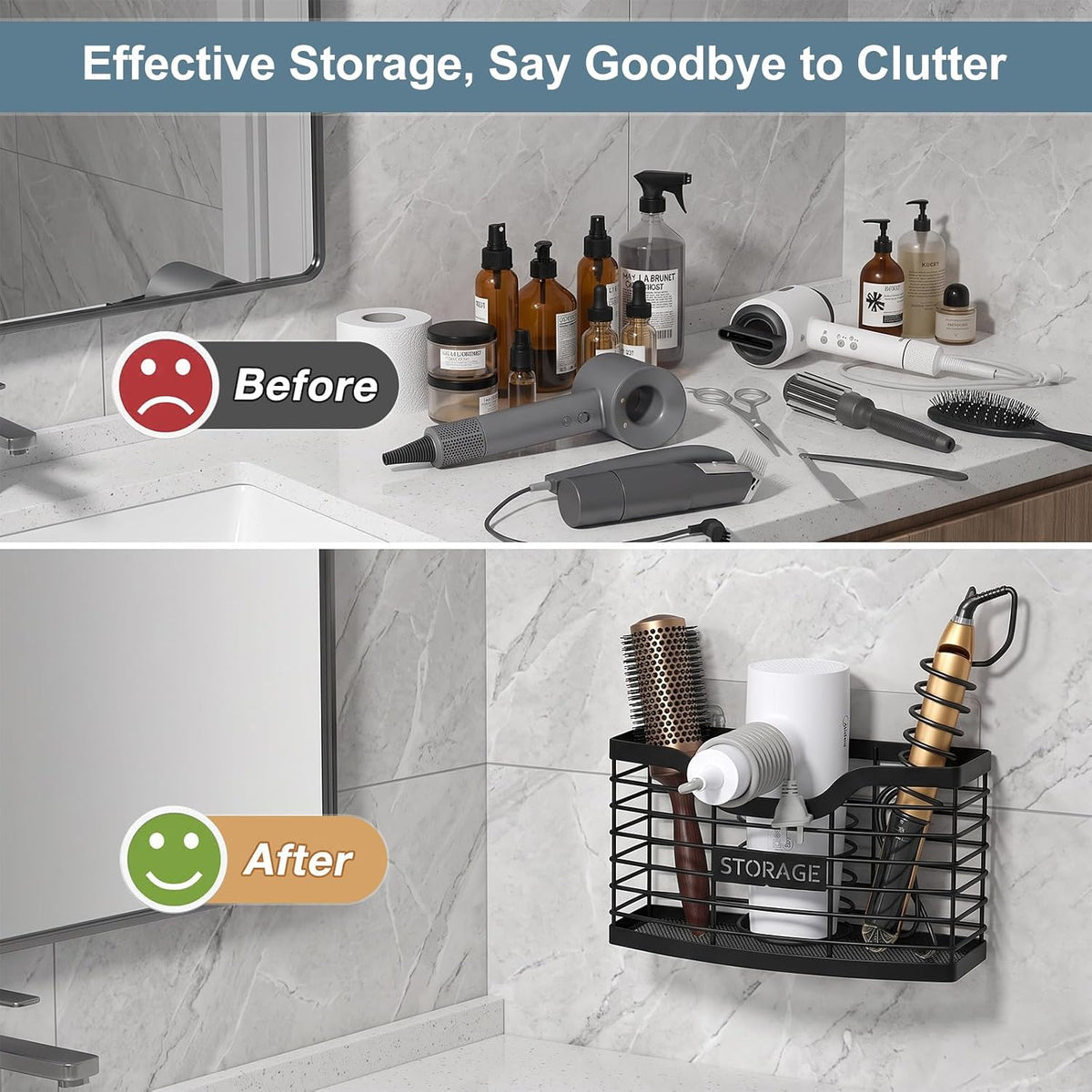 Hair Tool Organizer, Hair Dryer Holder for Bathroom Vanity Counter Cabinet