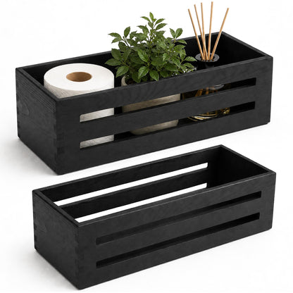 LotFancy Bathroom Decor Box, 2 Sized Wooden Toilet Paper Storage Basket
