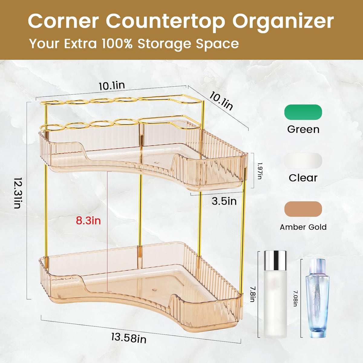 Makeup Organizer 2-Tier Bathroom Counter Organizer with Makeup Brush Holder
