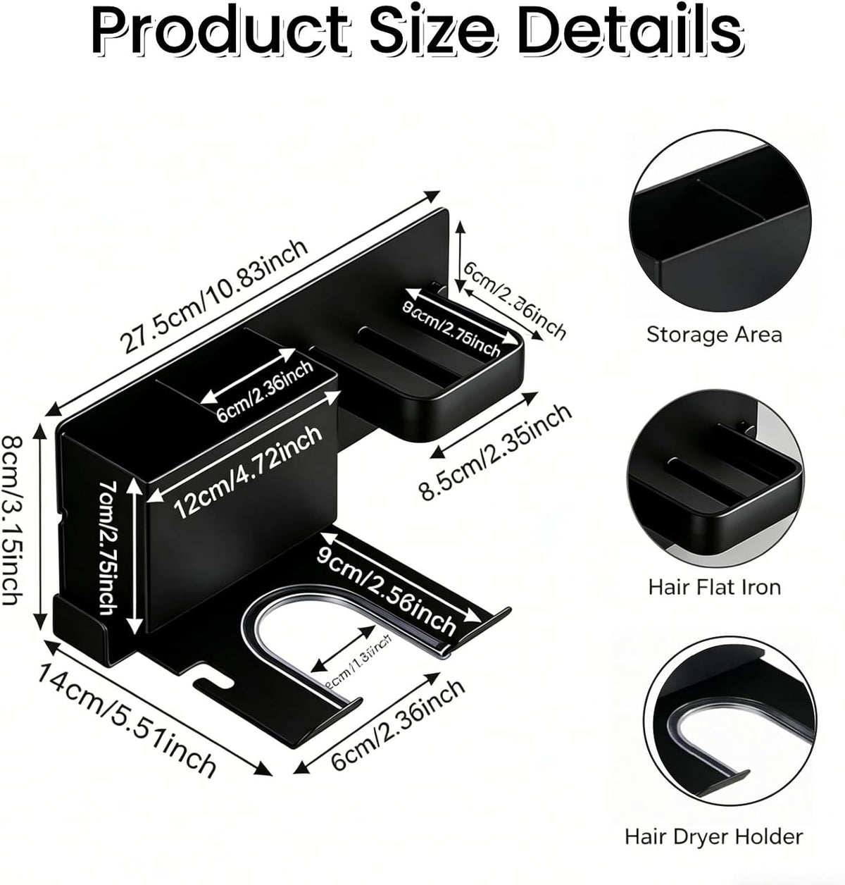 Hair Dryer Holder Wall Mount, Stainless Steel 3-in-1 Hair Tool Organizer