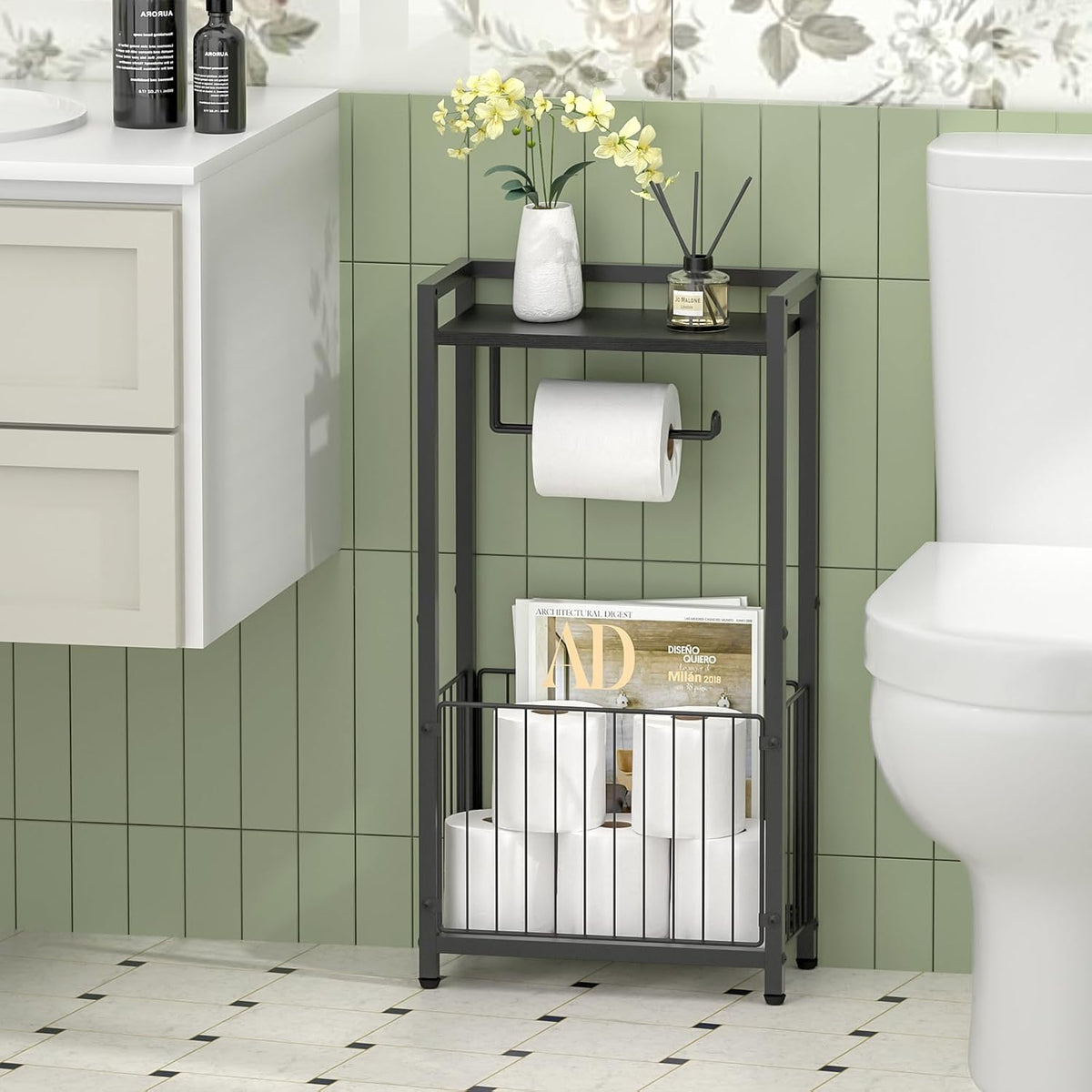 Freestanding Toilet Paper Holder with Storage Shelf