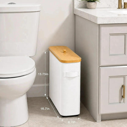 Premium Waterproof Toilet Paper Storage Box with Bamboo Lid - Fits 9 Mega Rolls, 900D Heavy-Duty Fabric Bathroom Organizer Bin with Elevated Base & Handles for Narrow Spaces (17.3"x 6.9"x 15.5")