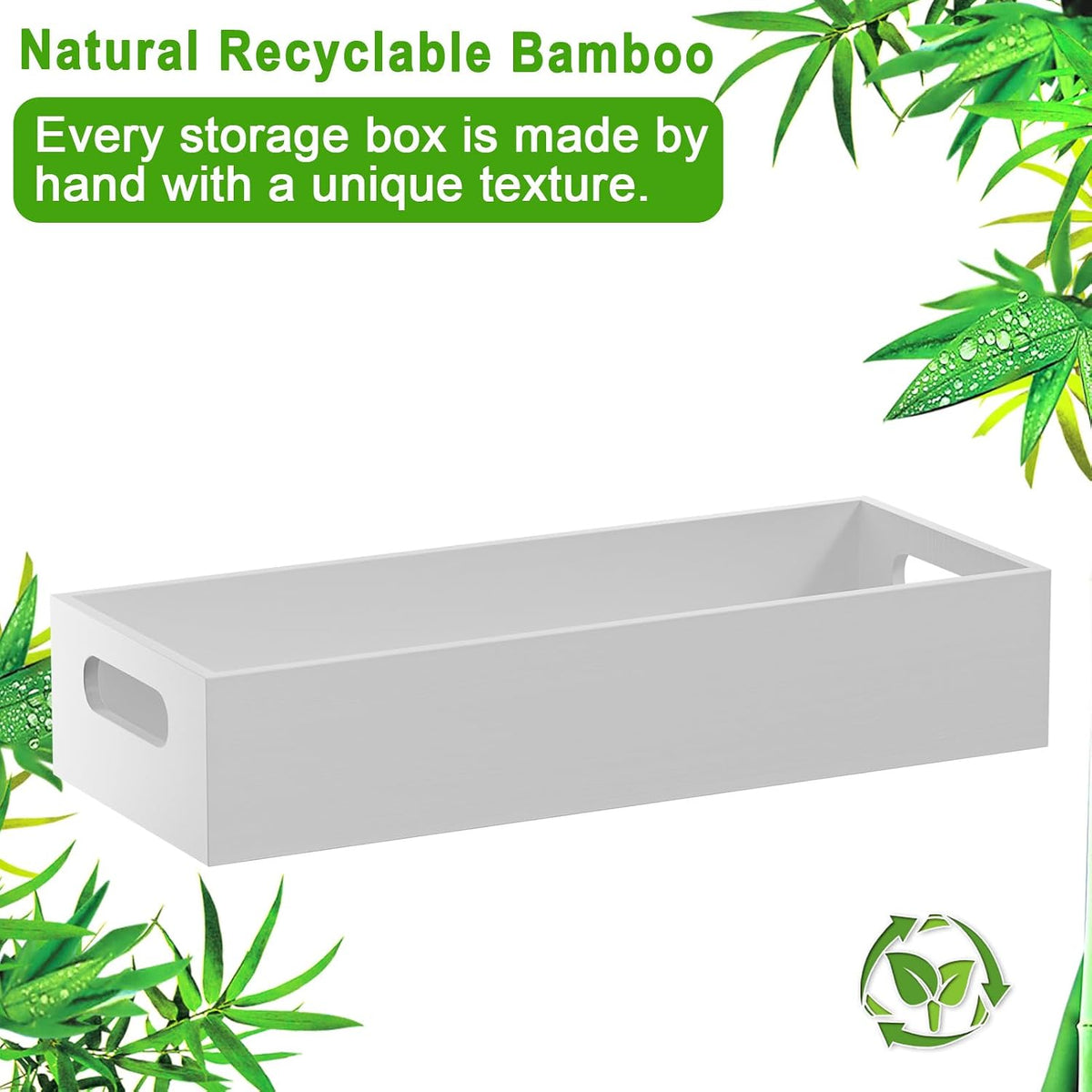Tank Bamboo Bathroom Tray, Back Toilet Paper Holder Basket Storage, White