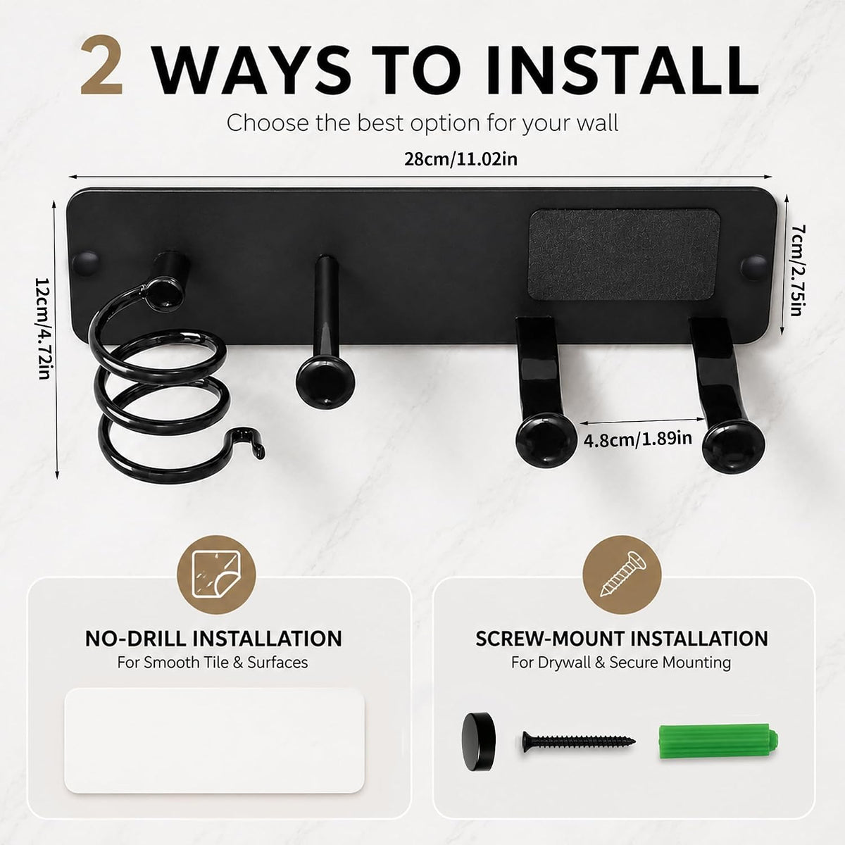 YIGII Hair Dryer Holder Wall Mount, 3-in-1 Organizer for Bathroom