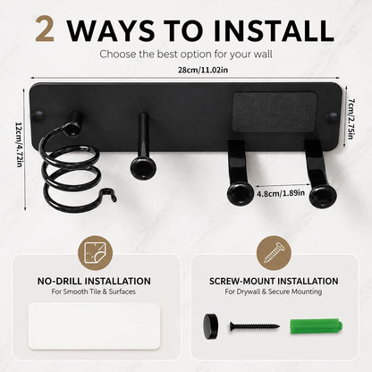 YIGII Hair Dryer Holder Wall Mount, 3-in-1 Organizer for Bathroom