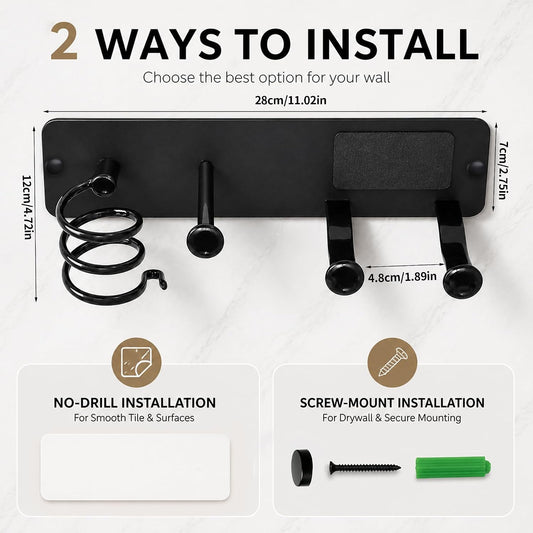 YIGII Hair Dryer Holder Wall Mount, 3-in-1 Organizer for Bathroom