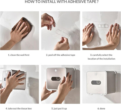 simpletome Toilet Paper Holder Wall Mount with Shelf Waterproof Adhesive or Drilling Install (White, ABS Plastic)