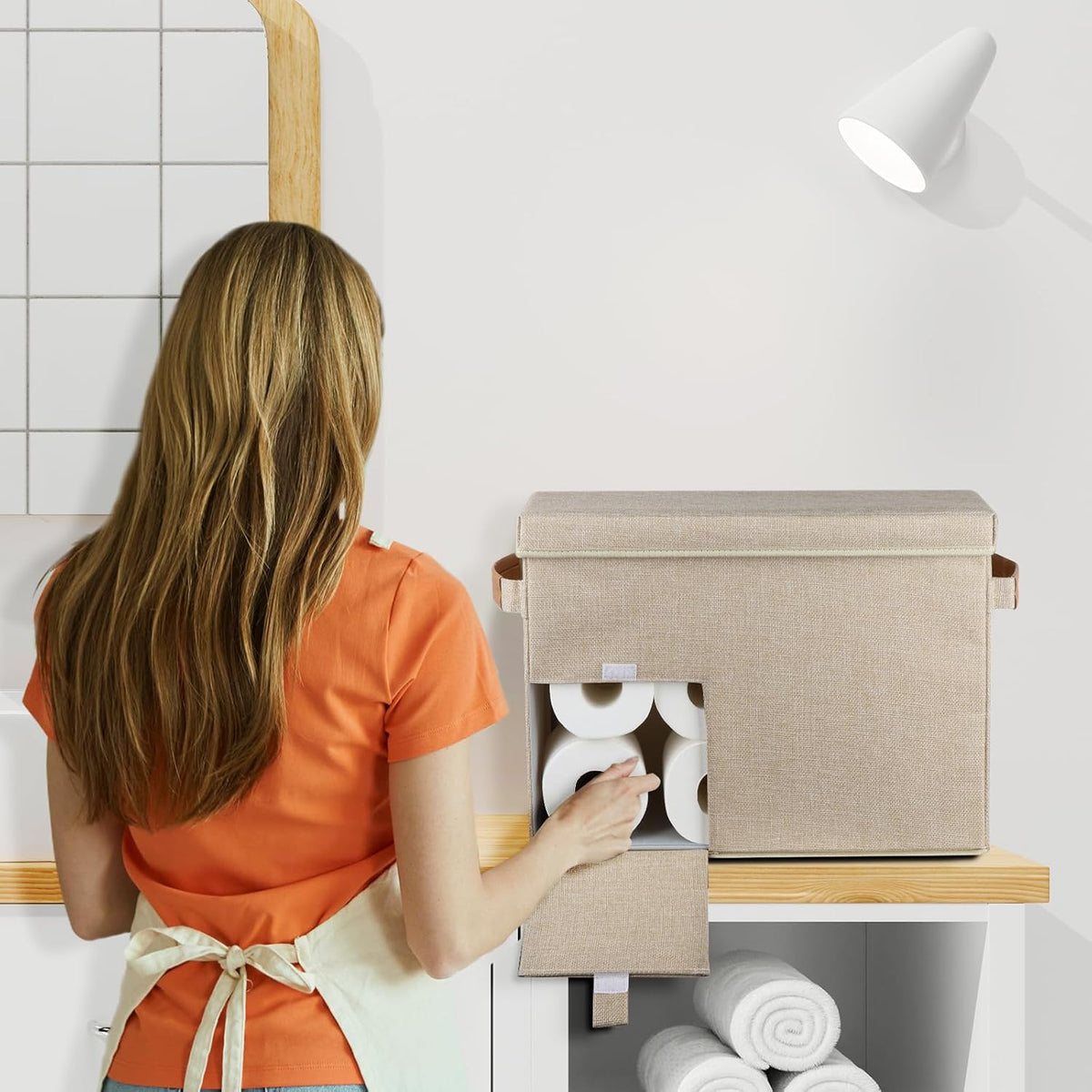 Toilet Paper Storage Basket, Collapsible Rolling Storage Bin Toilet Paper Holder for Bathroom, Tissue Toilet Paper Storage Cabinet with Wheel for Bathroom Organizer Container Dressers or Cabinets