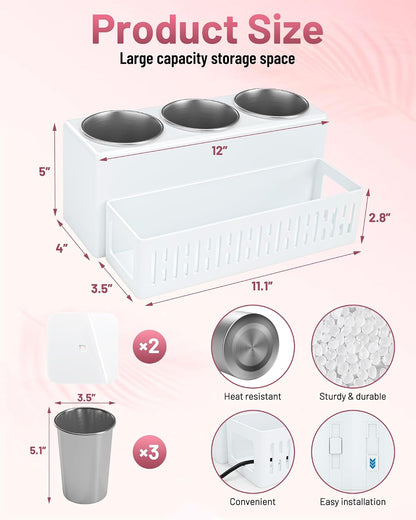 Hair Tool Organizer, Detachable Hair Dryer Holder with 3 Stainless Steel Cups, Wall Mounted Bathroom Organizers and Storage for Accessories, Curling Irons, Straighteners, Toiletries, Makeup