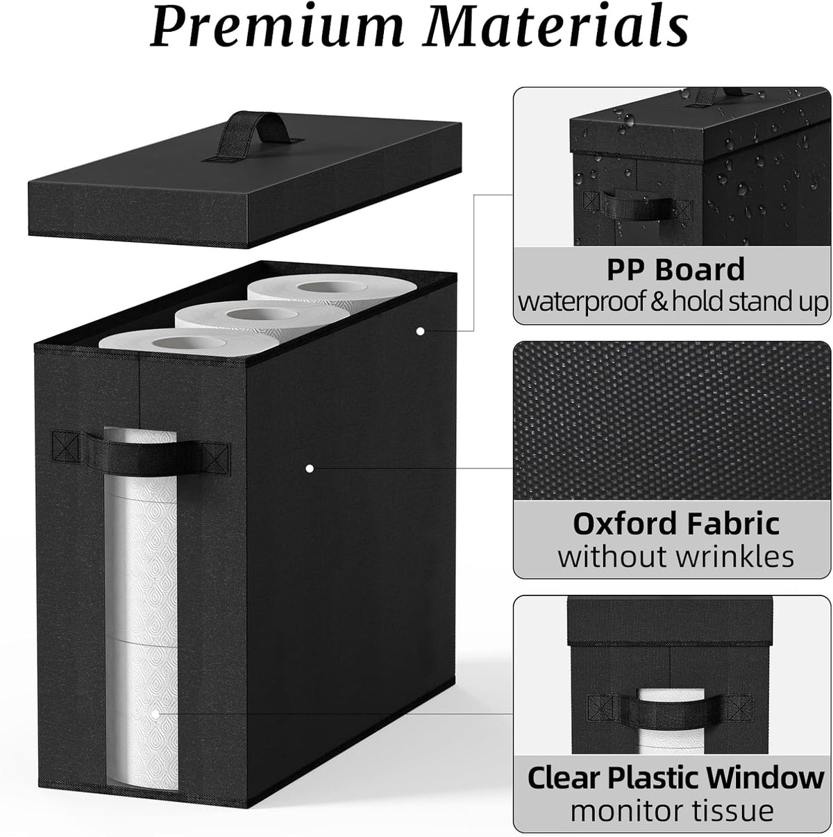 NAMTSO Bathroom Toilet Paper Storage with Lid, No Assembly, Black, 1 Pack